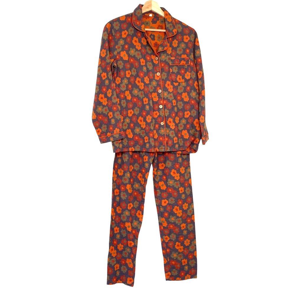 Unbranded Colorful Floral Gauze 100% Cotton Pajama Set Womens Sz Medium Boho